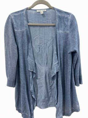 Tribal Jeans Blue Open Front Cardigan Chiffon Panel Lightweight Boho Top Size M